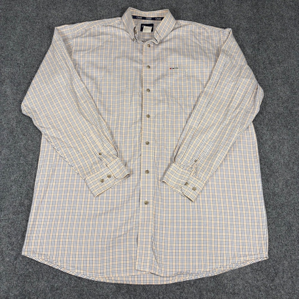 Wrangler Classic Mens XLT Plaid Button Down Shirt Blue Orange Cotton Long Sleeve